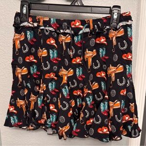 🤠 Rock & Roll Denim Western Print Skirt – Cowgirl Rodeo – Size L